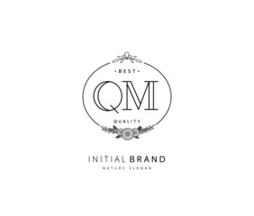 Q M QM Beauty vector initial logo, handwriting logo of initial signature, wedding, fashion, jewerly, boutique, floral and botanical with creative template for any company or business.