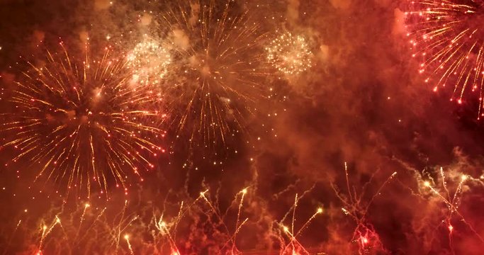 Firework celebrate anniversary, happy new year 2020, 4th of july holiday festival. colorful firework in the night time to celebrate national holiday. countdown to new year 2020 party time event.