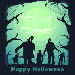 Obraz na płótnie Canvas Unique and Trendy Halloween Banner or Poster with Silhouette of Zombies. Unique and Trendy Banner or Poster Background For Your Unique Design.