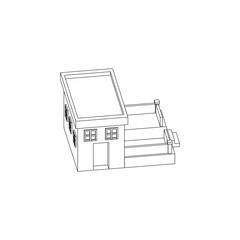 Obraz premium Simple Isometric building representing house, cafe, store, classic building isolated line art