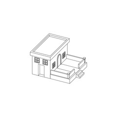 Simple Isometric building representing house, cafe, store, classic building isolated line art