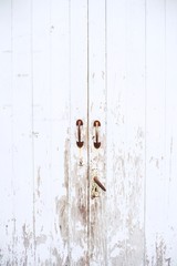 Old vitage wooden White Door with old latch handle
