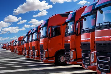 Foto op Canvas duitse vrachtwagens in formatie parkeren op bedrijfszolder © Mathias Podstawka