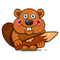 Beaver In Flat Style. Symbol, Logo Illustration. Smile