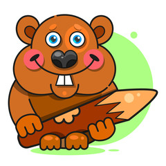 Fototapeta premium Beaver In Flat Style. Symbol, Logo Illustration. Smile