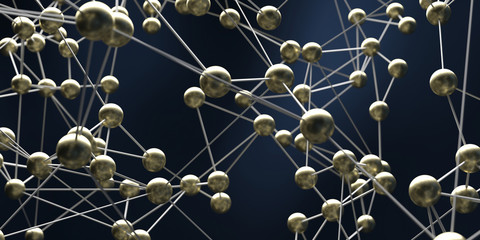 Molecular abstract network, dark background, 3d illustration