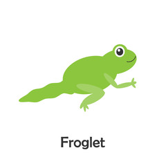 Froglet in cartoon style, pond card for kid, preschool activity for children, vector illustration