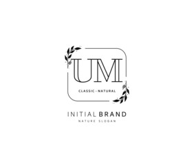 U M UM Beauty vector initial logo, handwriting logo of initial signature, wedding, fashion, jewerly, boutique, floral and botanical with creative template for any company or business.