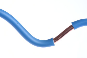 Electrical copper cable wire stripped and isolated on white background