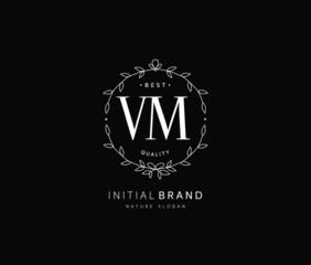 V M VM Beauty vector initial logo, handwriting logo of initial signature, wedding, fashion, jewerly, boutique, floral and botanical with creative template for any company or business.