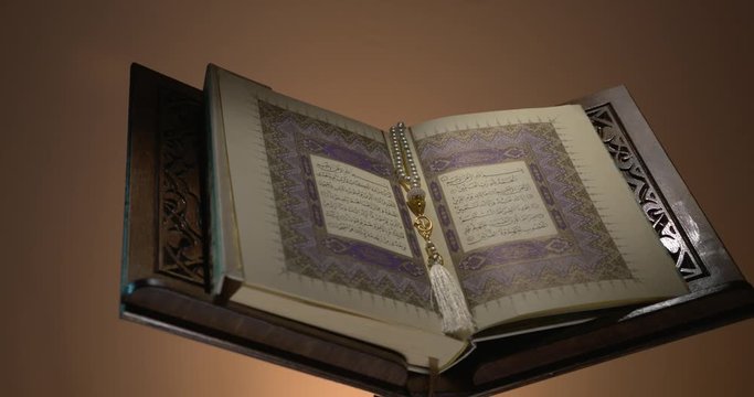 Holy Quran on Book Rest with Prayer Beads 3