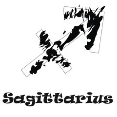 Sagittarius zodiac sign in watercolor black with ravie style name