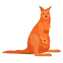 Vector Illustration Of Kangaroo With Baby In Bag