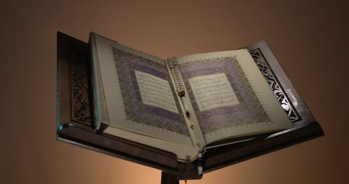 Holy Quran on Book Rest with Prayer Beads 5