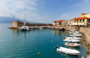 The harbour of Nafpaktos town, Greece.