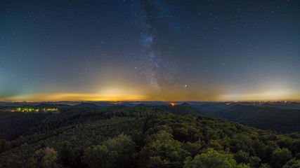 The Palatinate Forest in Germany at night as seen from the Luitpold Tower.