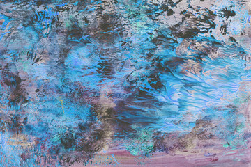 abstract textural background with blue, black and violet branchy paint lines with divorces, furrows, inflows, coasts