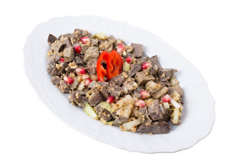 Delicious spiced beef liver with walnuts.