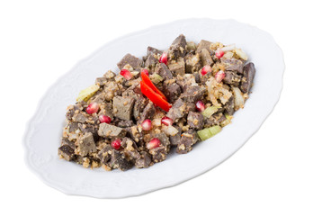 Delicious spiced beef liver with walnuts.