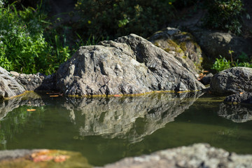 Fototapeta na wymiar Rocks in a creek reflected in the water.