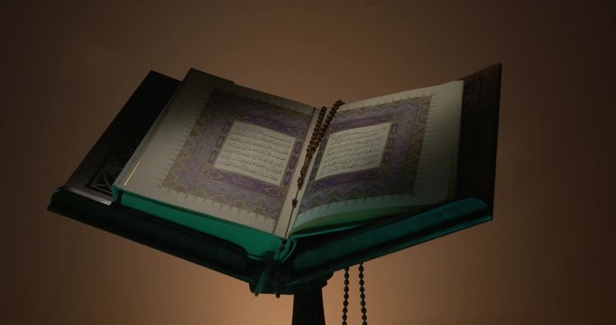 Holy Quran on Book Rest with Prayer Beads 7