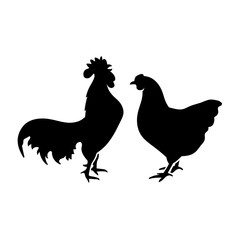 Farm animal silhouette in black on a white background ,chicken Silhouettes isolated on white vector