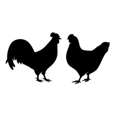 Farm animal silhouette in black on a white background ,chicken Silhouettes isolated on white vector