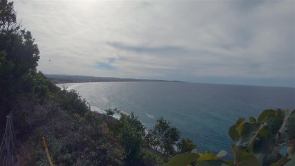 Lennox Point Headland View. Lennox Head Seven Mile Beach Coastline Landscape Australia New South Wales. Blue Sea Horizon & Sunny Day Sky Over Ocean Tide Waves & Coast At Popular Holiday Destination