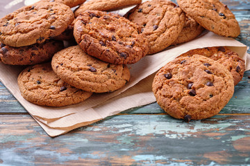 Tasty cookies on a wooden table.
