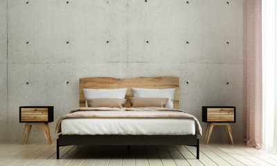 3D rendering interior design of modern minimal bedroom and concrete wall texture background 
