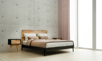 3D rendering interior design of minimal bedroom and concrete wall texture background 