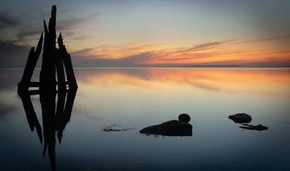 Sunrise Grevelingenmeer, colorfull sky, Den Osse Zeeland The Netherlands.