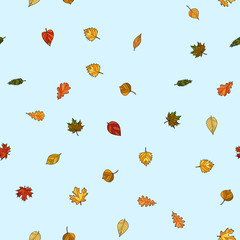 abstract vector doodle autumn leaves seamless pattern