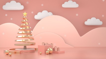 3d render image of abstract geometric shape christmas tree scene concept decoration with copy space.