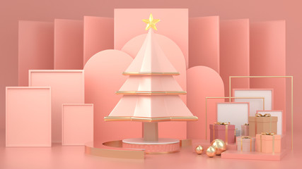3d render image of abstract geometric shape christmas tree scene concept decoration with copy space.