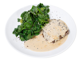 Grilled pork fillet with mushroom sauce.