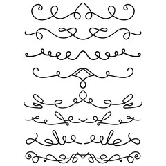 Set of hand drawn calligraphic elements. For poster, card, banner, flyer. Vector illustration