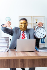 Businessman wearing mask in hypocrisy concept