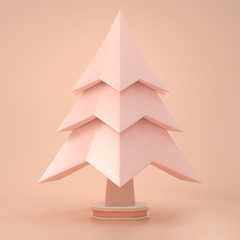 3d render image of christmas look minimal toy.3d design of christmas tree on pink pastel background.