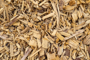 Background made of wood chips, closeup shot, wooden texture.