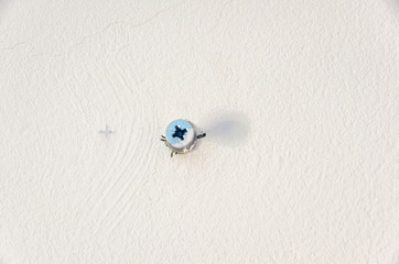 Metal screw in a plastic dowel inserted into a hole in the wall. Ready to hang a picture, lamp or...