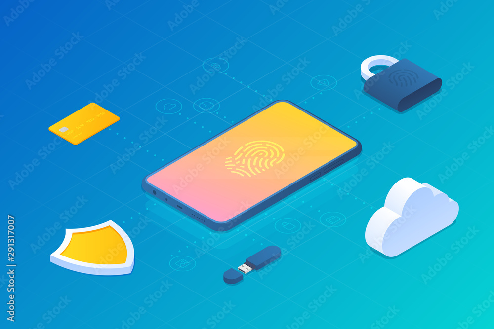 Poster access by fingerprint to data information in mobile phone smartphone cloud digital cyber bio securit