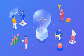 Teamwork idea Isometric Flat vector illustration concept. People working in Team