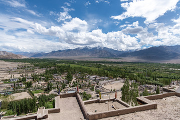 Fototapeta na wymiar Landscape view of Leh Ladakh city in India, beautiful and famous place with Himalay snow mountain for travel.