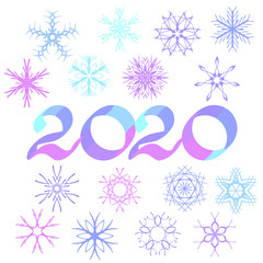 Calendar 2020, set of snowflakes. Frame of snowflakes.