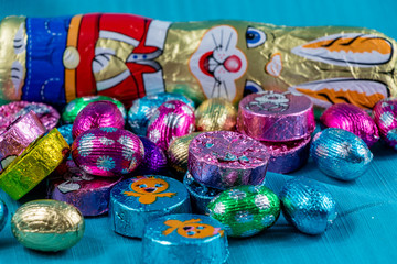 Colourful easter eggs, candies and baskets on display. Calgary, Alberta, Canada