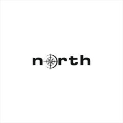 modern corporate illustration north text with compass vector in black color. logotype template. print art design inspiration