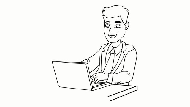 Man using Laptop hand drawn illustration animation sketch transparent background