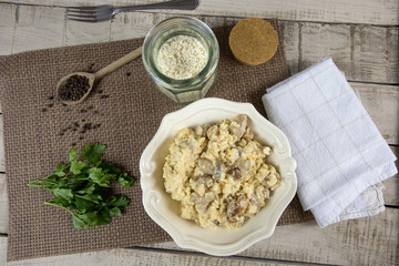 risotto au poulet et champignons