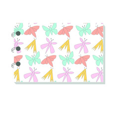 Colorful notebook with butterfly pattern, simple design. Modern abstract vector design for paper, cover, fabric, interior decor. Soft pastel green colors for kids/children bedroom